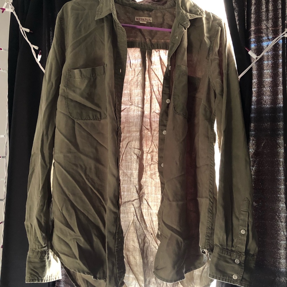 Army green long sleeve button up